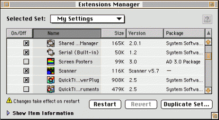 Mac OS extension manager